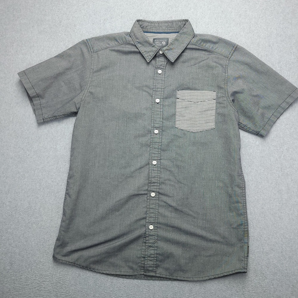 Mountain Hardwear Shirt Mens M Gray Chambray Short Sleeve Button‎ Up Casual Top - Picture 2 of 9